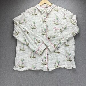 Victoria's Secret Pajama Top Womens XL White Polka Dot Palm Tree Loungewear
